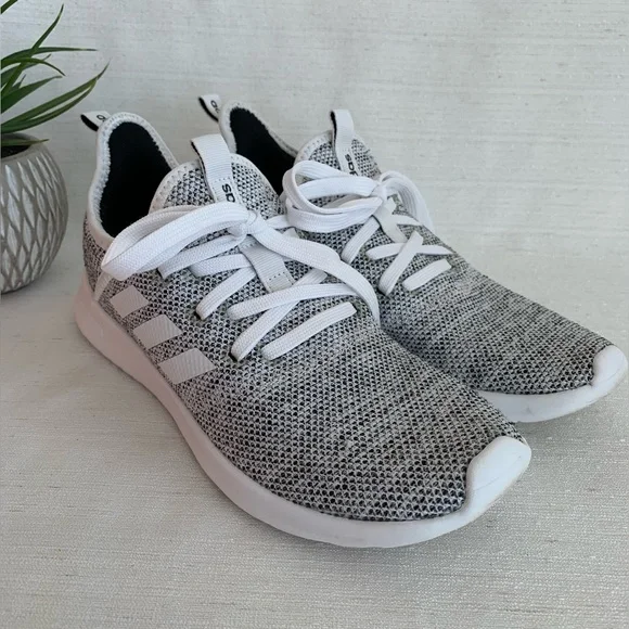 adidas | Shoes | Adidas Cloudfoam Pure Graywhite Lace Up Running Sneakers  Womans 75 | Poshmark